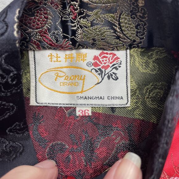Vintage Peony Brand Cheongsam Top Blouse Size 36 Black Jacquard Brocade Chinese - Picture 3 of 11